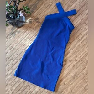 Babaton Criss-cross Halter Dress in Blue